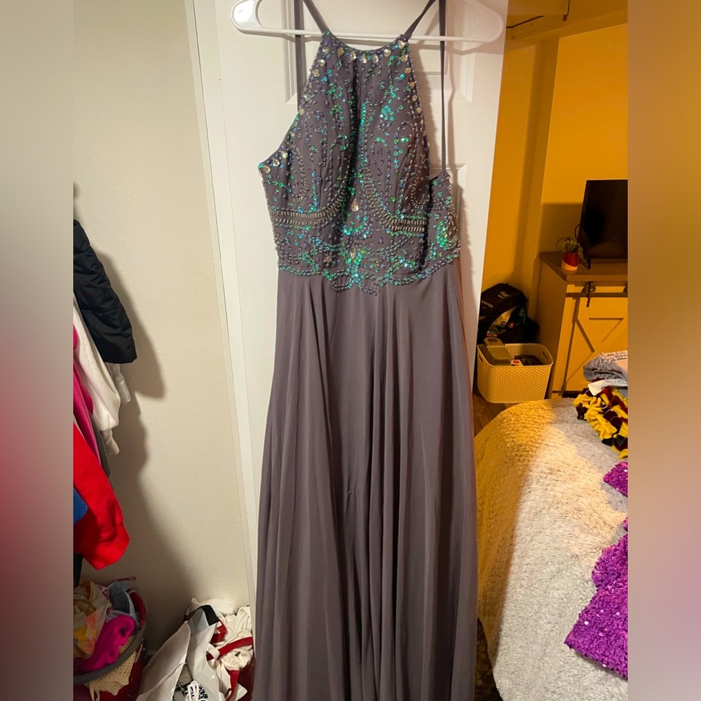 Gray, with sparkles prom dress